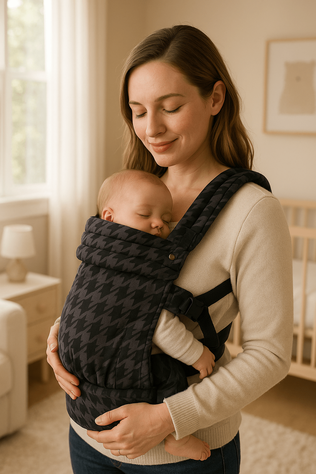 Porte bebe - Pied de poule - Gris - Mamsatisfaite